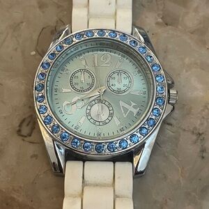 Silver Watch with Blue Accents silicone band!